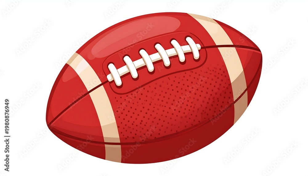 Fototapeta premium A red and white, cartoon-style football isolated on a white background. The image has highlights and shadow