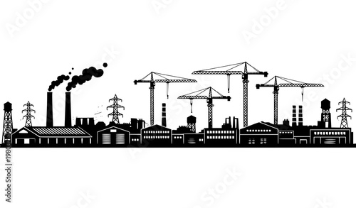 Industrial landscape silhouette vector banner skyline factory urban design