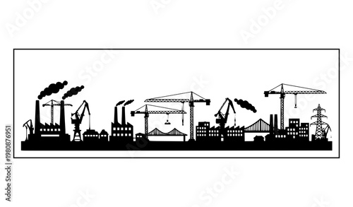 Industrial skyline panorama silhouette vector banner city factory landscape
