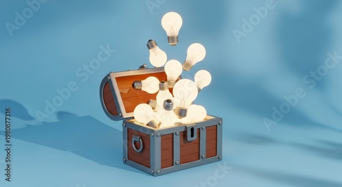Creative ideas emerging from treasure chest.