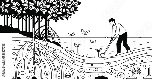 Celebrating world environment day man planting a tree to restore ecosystems and combat climate change