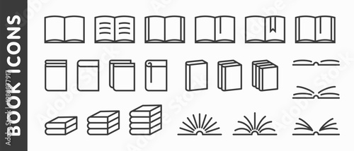 Set of various books line drawing icons isolated on white background. Vector illustration