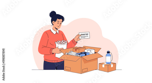 woman unpacking boxes and organizing items.