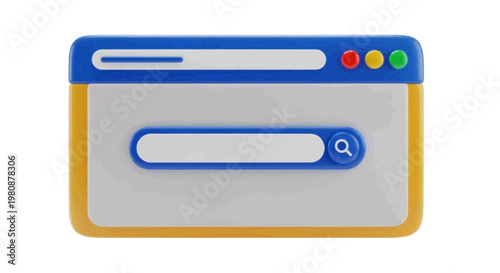 Vector illustration of 3d illustration of a web browser window with a search bar on a transparent background