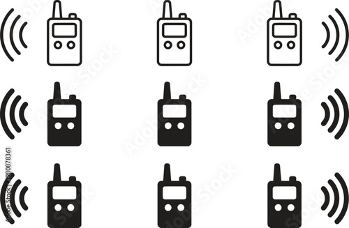 walkie talkie devices with signal icons on white background