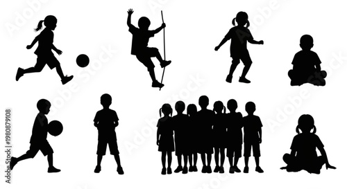 Silhouette Collection of Children's Activities and Play, Ideal for CAD Designs and Visual Projects