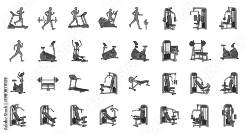 Collection of CAD drawings of fitness equipment for gym or home workout