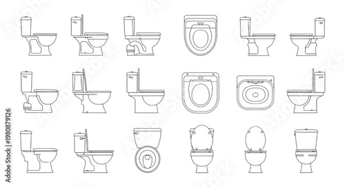 Collection of Toilet CAD Drawings in Various Views for Architectural Design and Plumbing