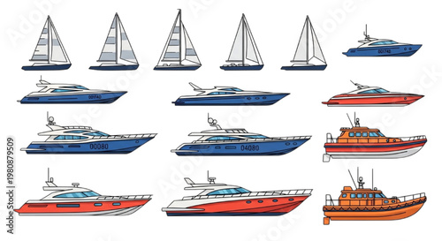 Comprehensive CAD illustrations of diverse maritime vessels, encompassing luxurious yachts, agile speedboats, and traditional sailboats, ideal for nautical design projects and virtual modeling