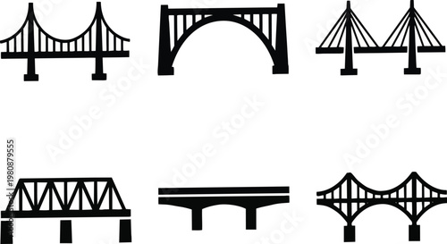 A set of bridge silhouettes on transparent background