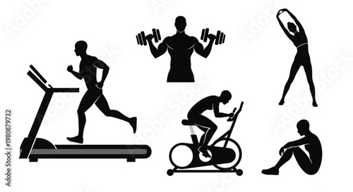 CAD-assisted approach to personal fitness illustrating diverse exercise routines for comprehensive physical conditioning, health, and well-being through active lifestyle choices