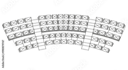 Detailed CAD Architectural Plan Tiered Auditorium Seating Layout for Event Venue Design, Showcasing a Modern, Organized Interior Space Arrangement