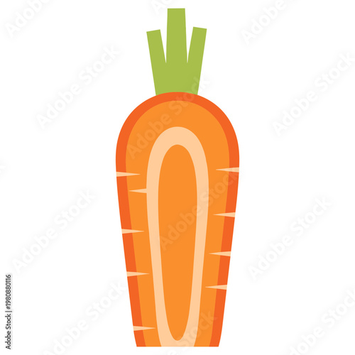 Vibrant orange carrot with green top on white background illustration