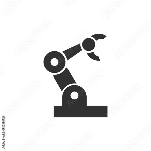 Robotic arm with claw icon. Industrial automation and material handling equipment. Monochrome black and white symbol