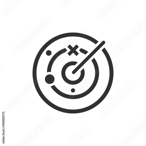 Target with arrow icon. Goal achievement and business strategy concept. Monochrome black and white symbol