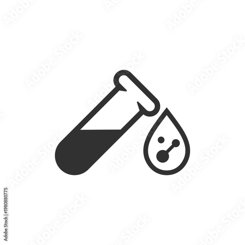 Test tube with liquid icon. Laboratory experiment and chemical analysis concept. Monochrome black and white symbol