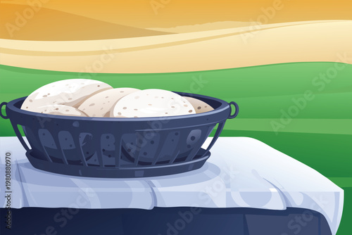 Arabic Bread Basket Serving Scene Vector Illustra