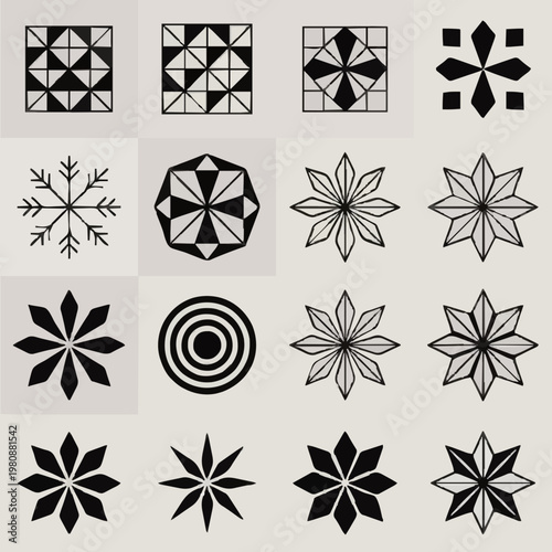 Abstract Geometric Star and Grid Pattern Vector Set