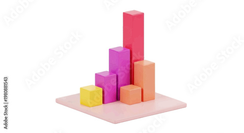Vector illustration of 3d bar chart with colorful rectangular columns on a transparent background