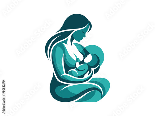Stylized Mother Breastfeeding Baby Vector Illustration for Maternity, Lactation, and Postpartum Care