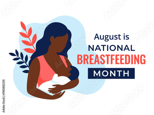 National Breastfeeding Month Vector Illustration Featuring a Black Mother Nursing her Baby for August Awareness Campaign