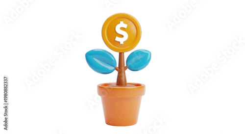 Vector illustration of 3d illustration of a money plant growing in a pot on a transparent background