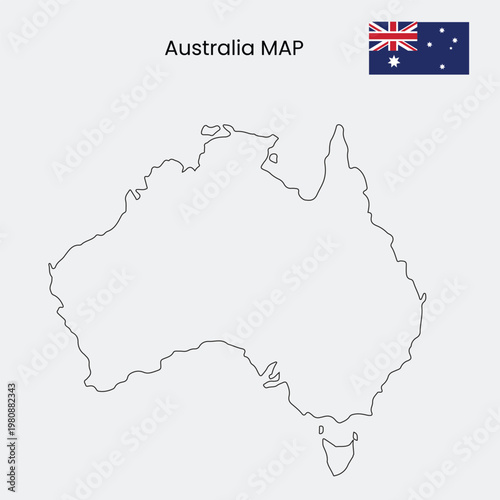 A simple line drawing of the Australian continent with the national flag