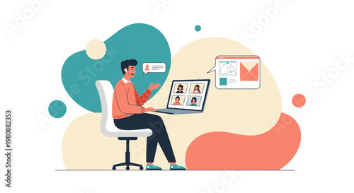 Man in Video Conference Call, Remote Work, Online Meeting, Communication