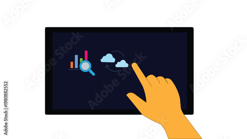 Man, and machine collaboration concept with human hand operating a digital interface.
