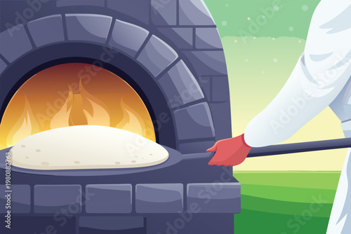 Baking Fresh Pita Bread Scene Vector Illustration