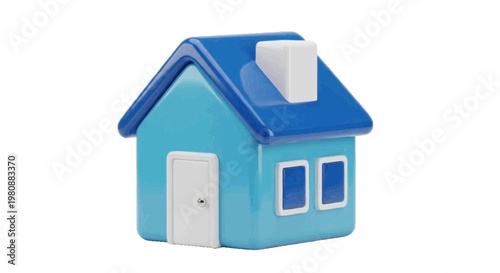 Vector illustration of small blue ceramic house piggy bank on a transparent background