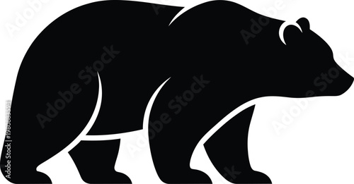 Black silhouette of a bear walking with white accents animal