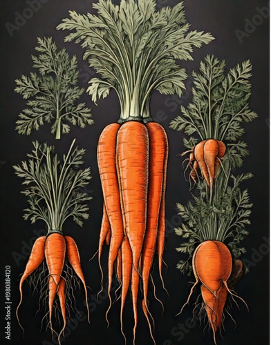 Freshly Harvested Carrots With Green Tops Intact.