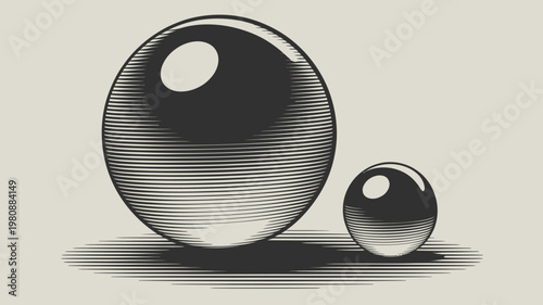 Abstract illustration of two organic shaped vessels with linear shading