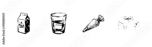 Baking Ingredients and Pastry Making Tools with Inky Hand-Drawn Doodle and Organic Calligraphic Flourishes