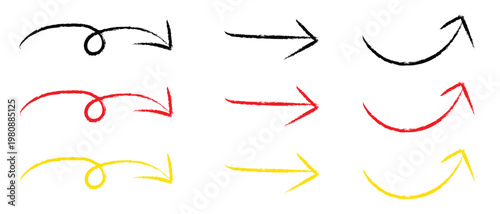 abstract hand drawn black, red yellow brush arrow design.