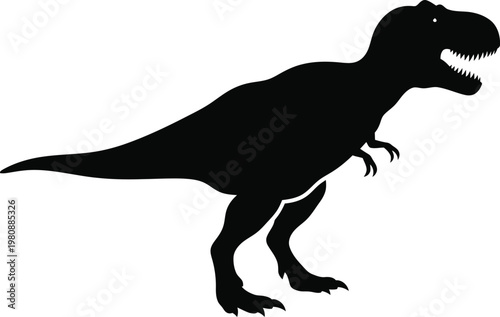 Black silhouette of a tyrannosaurus rex dinosaur with open mouth and sharp teeth t rex