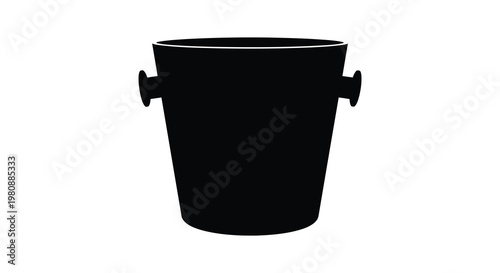 A stark black ice bucket stands isolated against a white background silhouette
