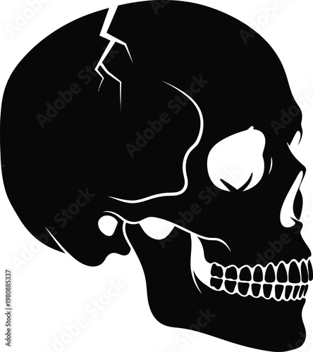 Black skull silhouette with cracks on white background symbol