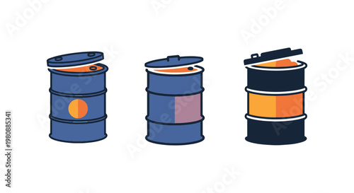 Industrial waste barrel Line flat abstract colorful illustration