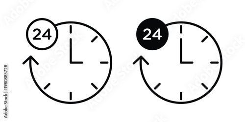 Time twenty four icon set vector symbol in black filled and stroke style
