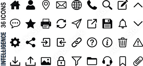 A black vector silhouette collection featuring a zodiac signs set with a Gemini symbol design for web, business, and media communication icon set illustrations