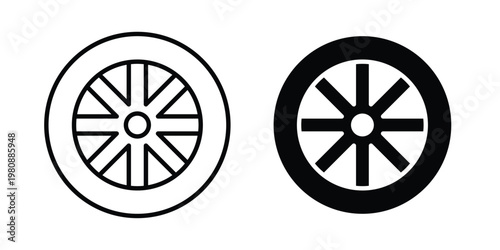 Tire icon set vector symbol in black filled and stroke style