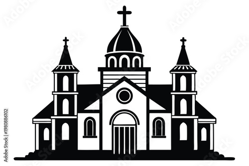 church silhouette line art vector illustration