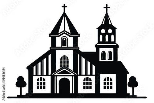 church silhouette line art vector illustration