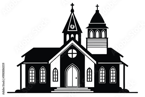 church silhouette line art vector illustration
