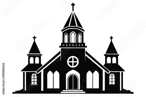 church silhouette line art vector illustration