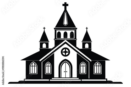 church silhouette line art vector illustration