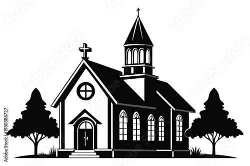 church silhouette line art vector illustration