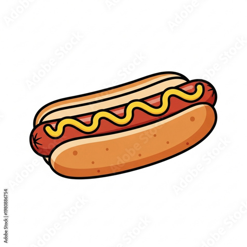 Hot Dog in Bun with Mustard on Top, Fast Food Vector Icon PNG on Clean White Background